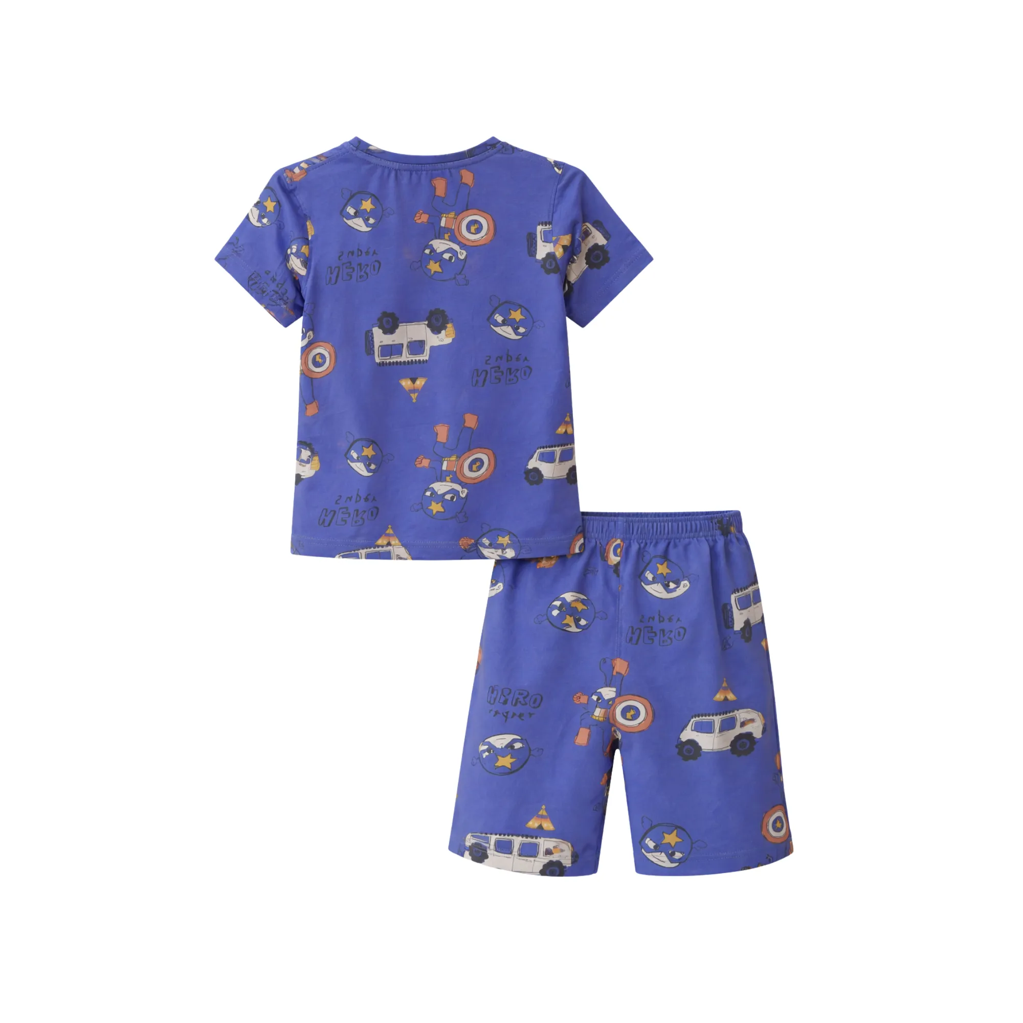 fyter kids cotton t-shirt and shorts combo blue printed soft breathable summer outfit for boys