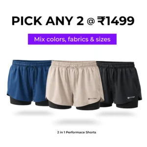 women 2 in 1 shorts combo offer pick any 2 ₹1499 gym running performance shorts