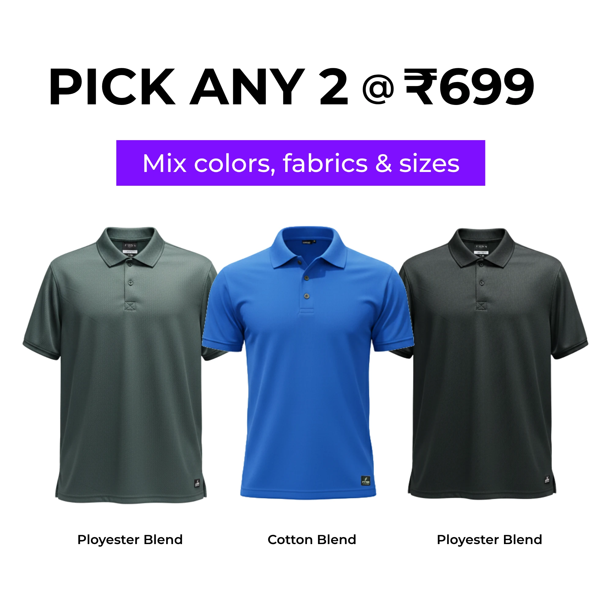 men performance polo t shirt combo offer pick any 2 ₹699 cotton polyester polos men