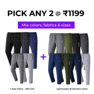 men track pant combo offer pick any 2 ₹1199 gym joggers lightweight stretch track pants men