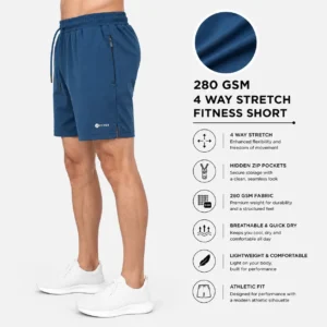 fyter 4 way fitness shorts blue 280 gsm breathable quick dry gym shorts
