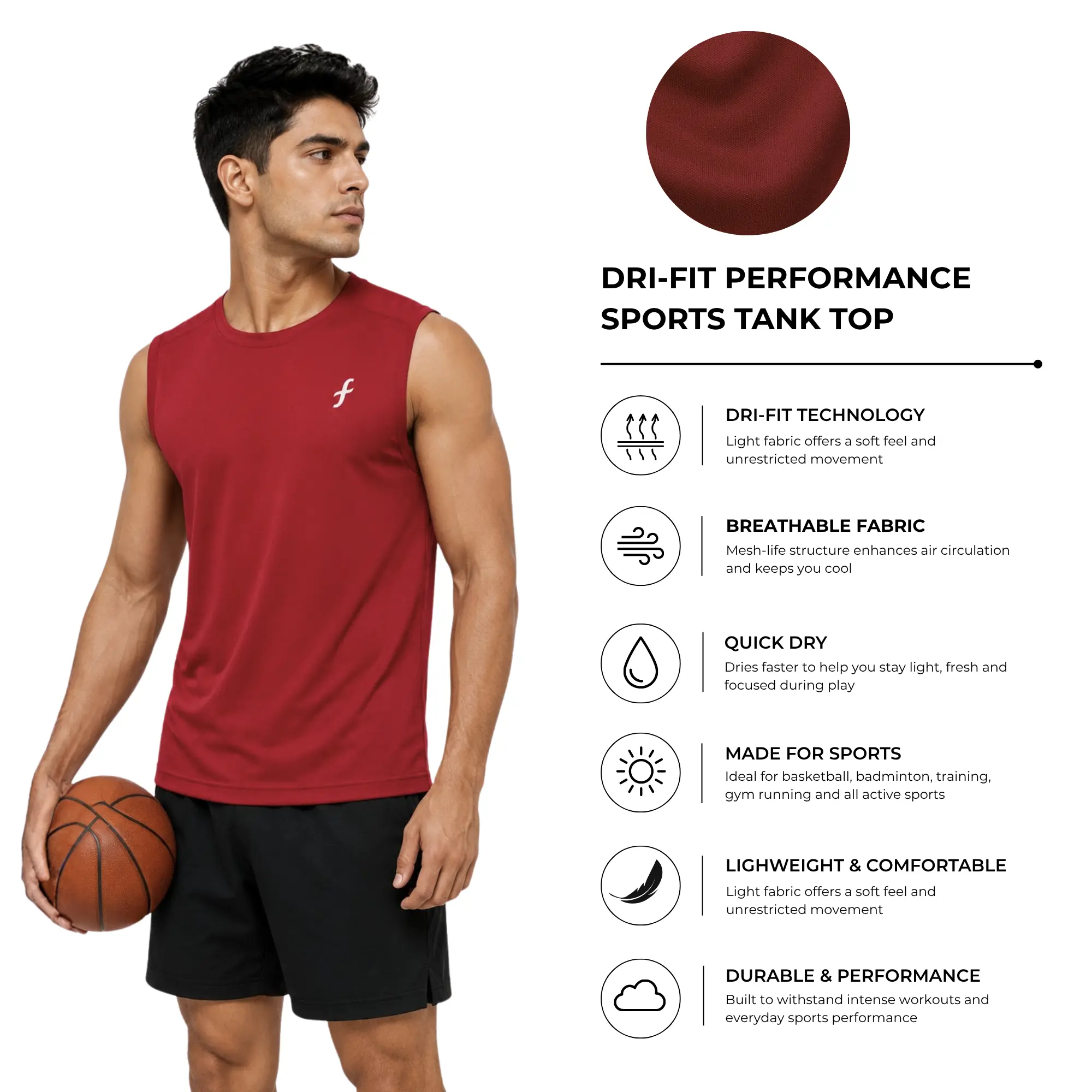fyter active training tank mens red sleeveless dri-fit sports tank top