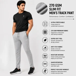 fyter mens slim fit track pant premium 270 gsm breathable dri fit athletic workout pants for gym running and training
